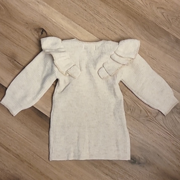 NWT H&M Flounce Trimmed Cozy Metallic Sweater Dress 2T Ivory Gold - Picture 7 of 7